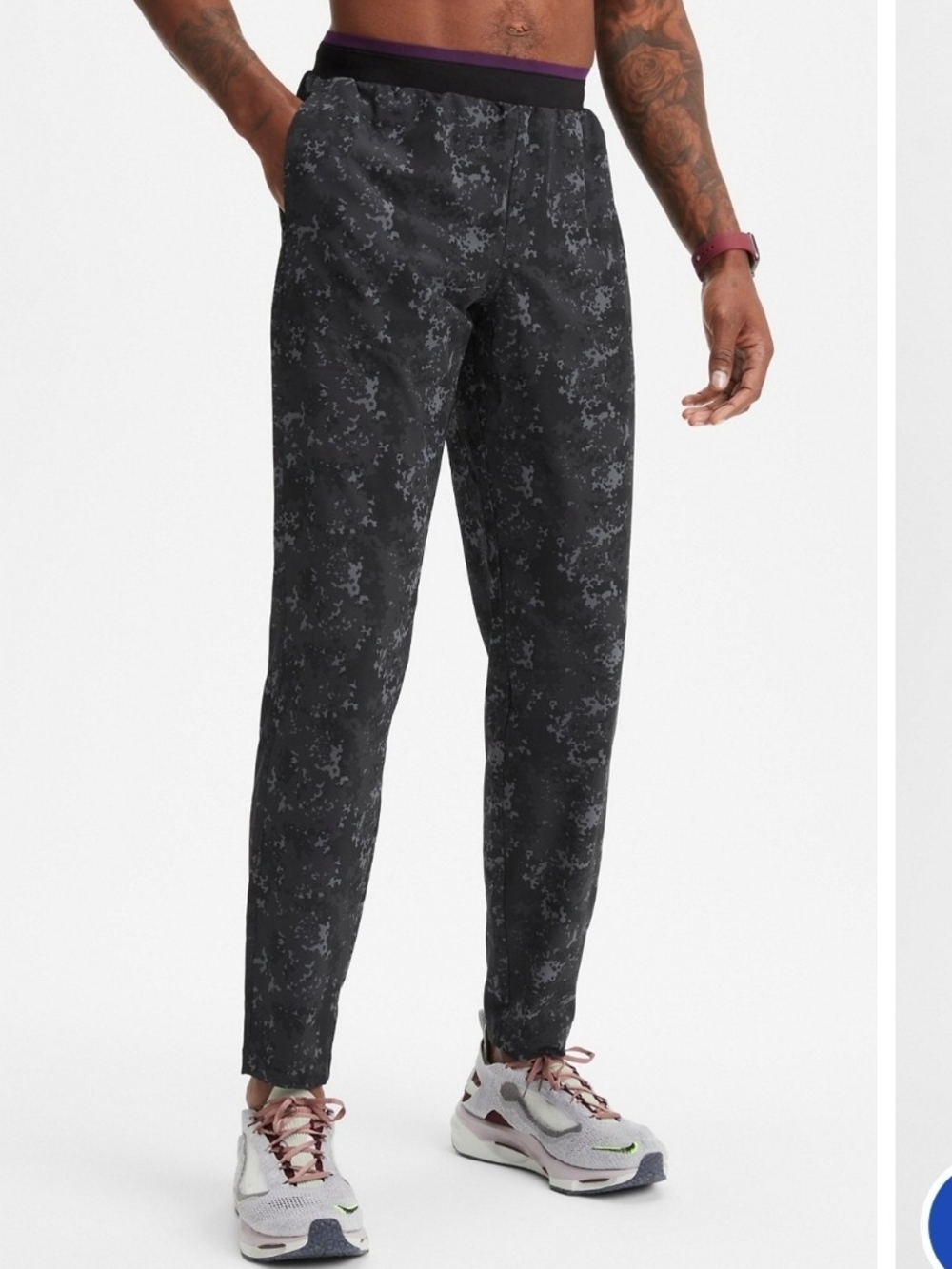 Fabletics Black Gray Camo Jogger Pants Men's L Drawstring Pockets 29"